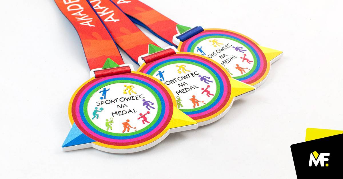 Kolorowe medale dla dzieci, z napisem: Sportowiec na medal